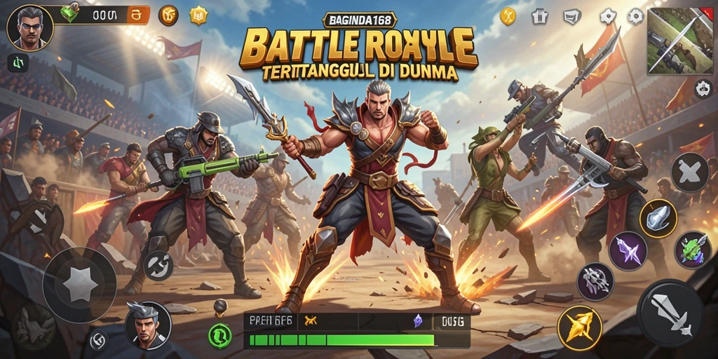 Screenshot gameplay BAGINDA168 yang seru dan penuh aksi Battle Royale.