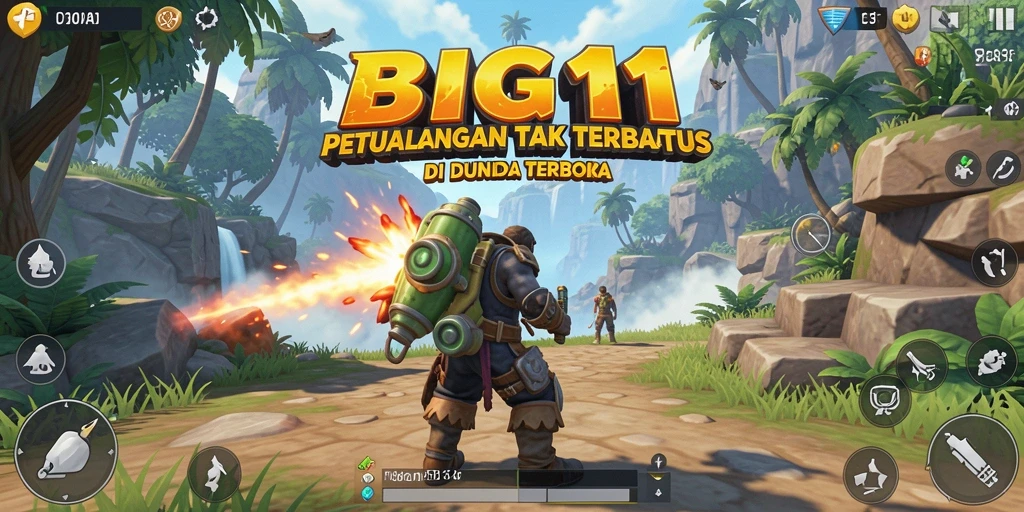 Screenshot utama BIG11 menampilkan aksi eksplorasi yang mendebarkan di dunia terbuka.