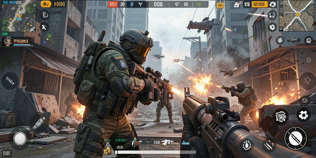 Tampilan mendebarkan dari gameplay D06 saat pertempuran FPS.