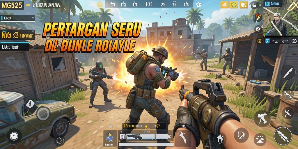 Tampilan gameplay seru di MG525 dengan aksi Battle Royale yang intens.