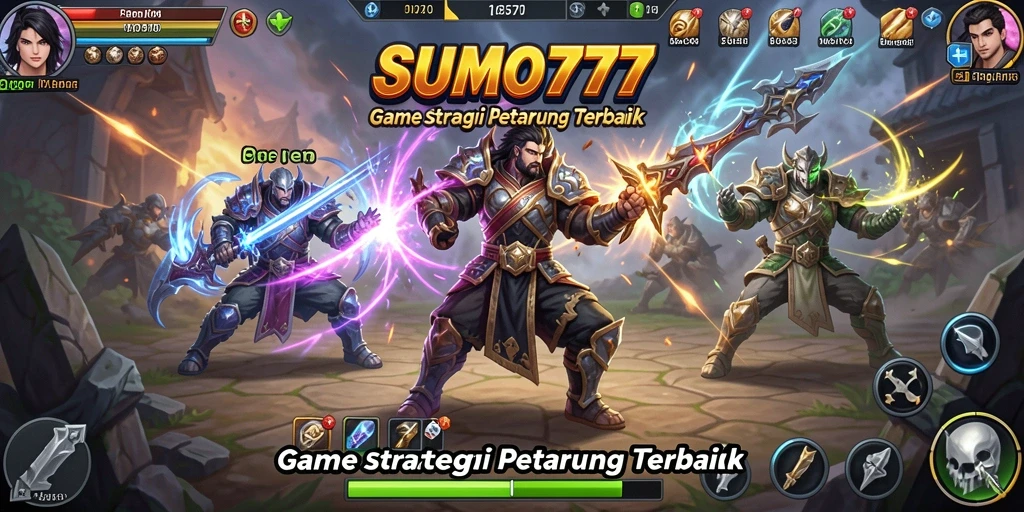 Screenshot gameplay SUMO777 menampilkan pertarungan seru antar karakter.
