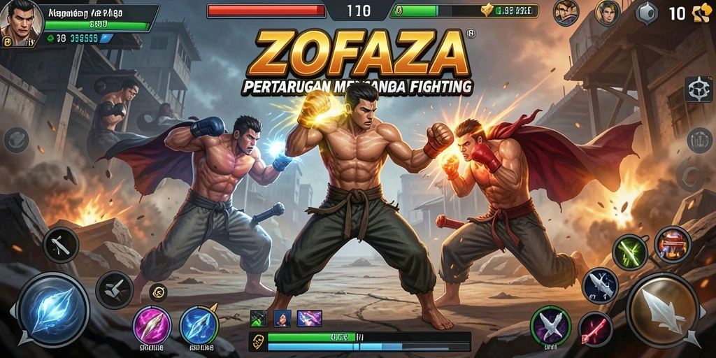 Tampilan gameplay ZOFAZA yang mendebarkan dalam pertarungan Fighting.